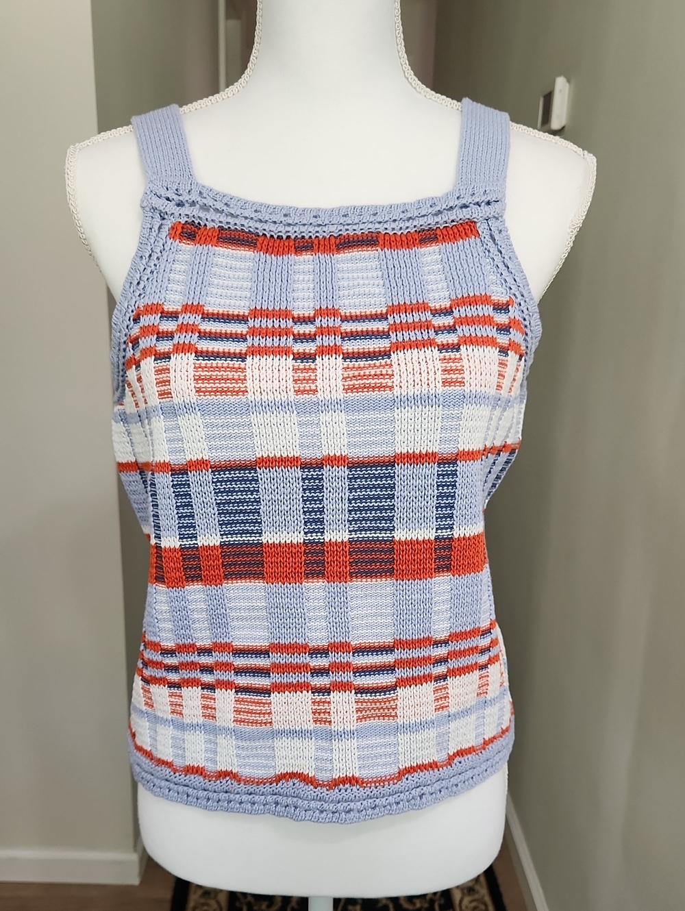 Banana Republic Knit Plaid Apron Neck Crop Sweater Tank Size M